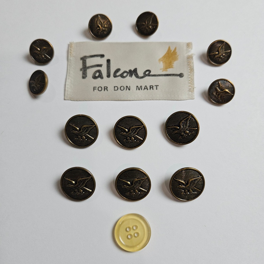 Falcone Bronze Tone Crested Blazer Buttons Set of 13 Metal Vintage Replacement
